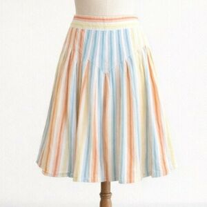 Anthropologie ODILLE Drop Waist Pleated Cotton Skirt Pastel Stripe A-line SIZE 0